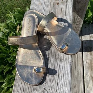 Lilly Pulitzer gold slip on Sandals